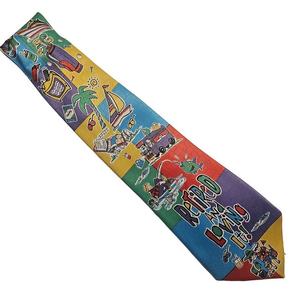 Neck Tie Novelty Retired & Loving It Necktie Big "Tie"Mer Polyester - Picture 2 of 12